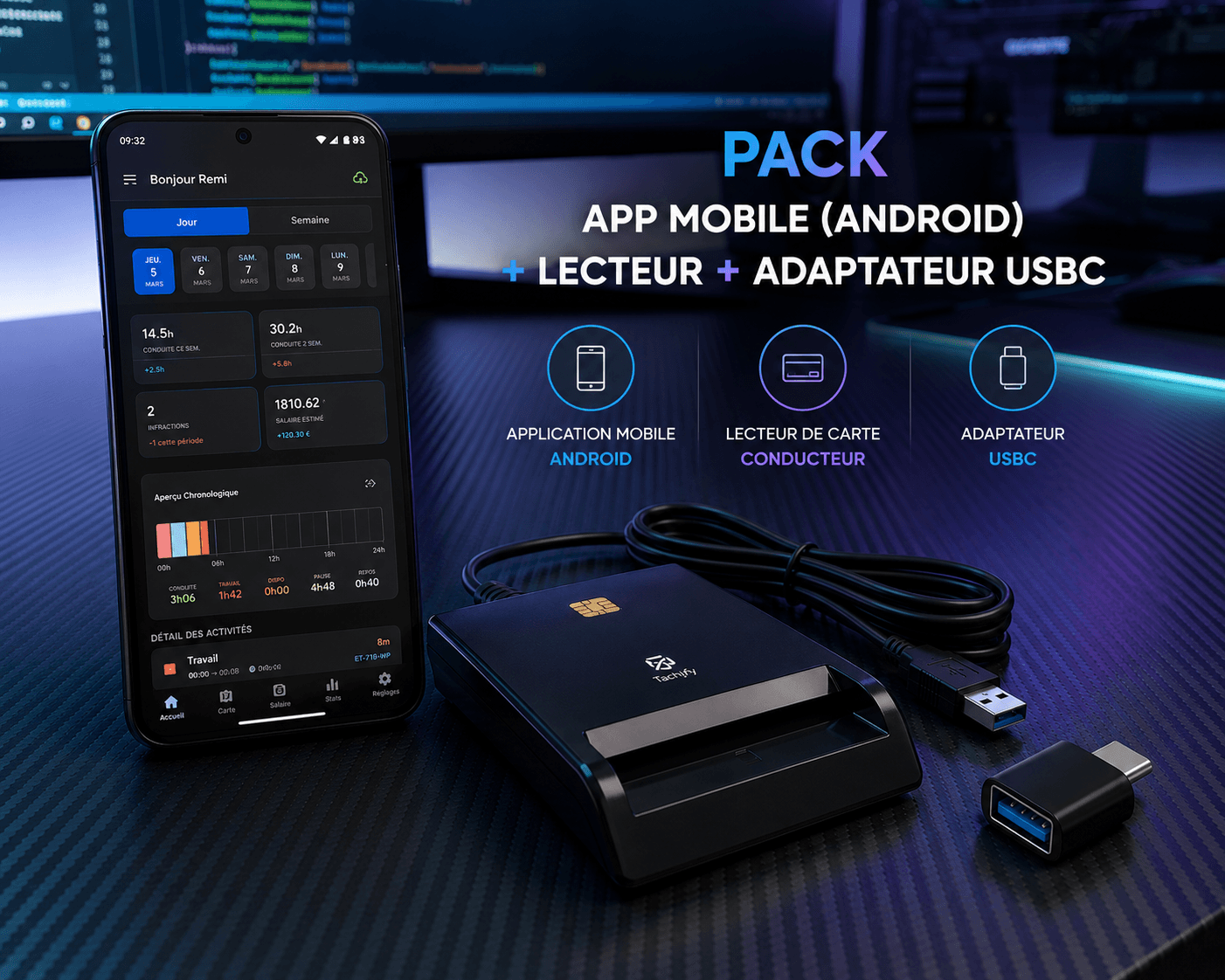 Pack App (Android) + Lecteur + Dongle USB-C