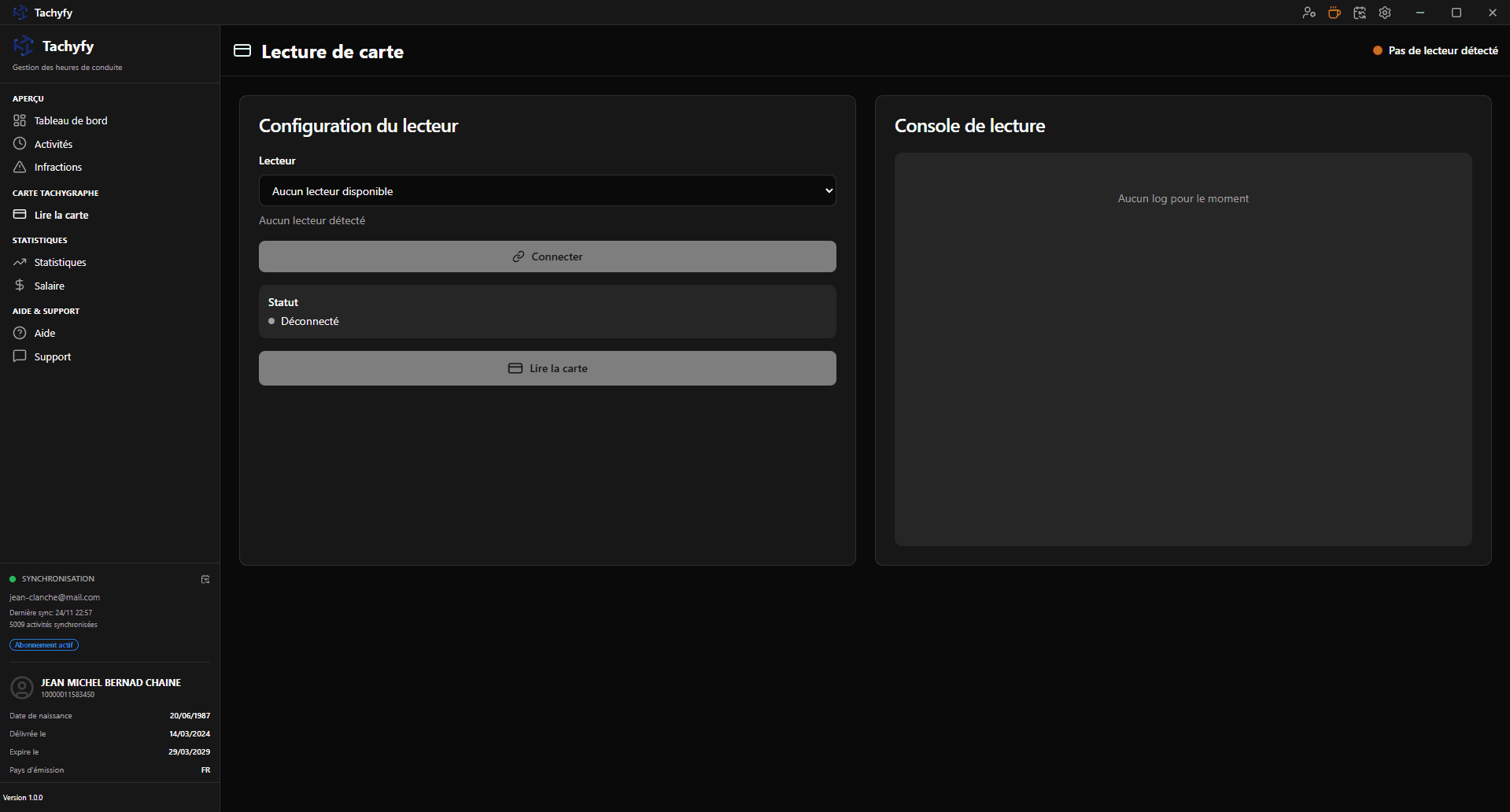 Tachyfy - Lecture de carte tachygraphe